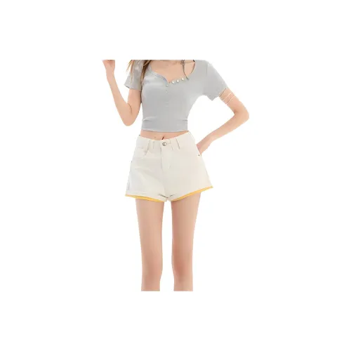 KULAIYA Denim Shorts Women's Ecru