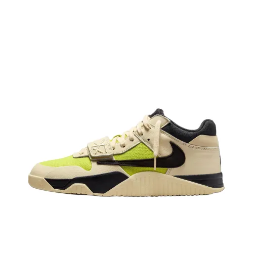 Travis Scott X Jordan Jumpman Jack TR Anti Slip Wear Resistant Mid Top Vintage Basketball Shoes Men's Beige Black