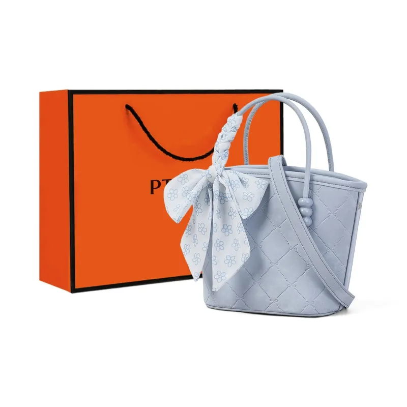 PT'SON Synthetic Leather Handbag Regular Women's Ivory White/light Blue-8