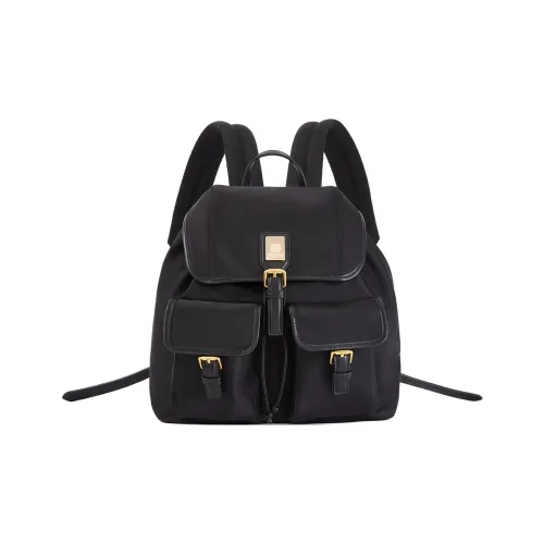 AQUASCUTUM Nylon With Cow Leather Backpack Medium Size Unisex Black