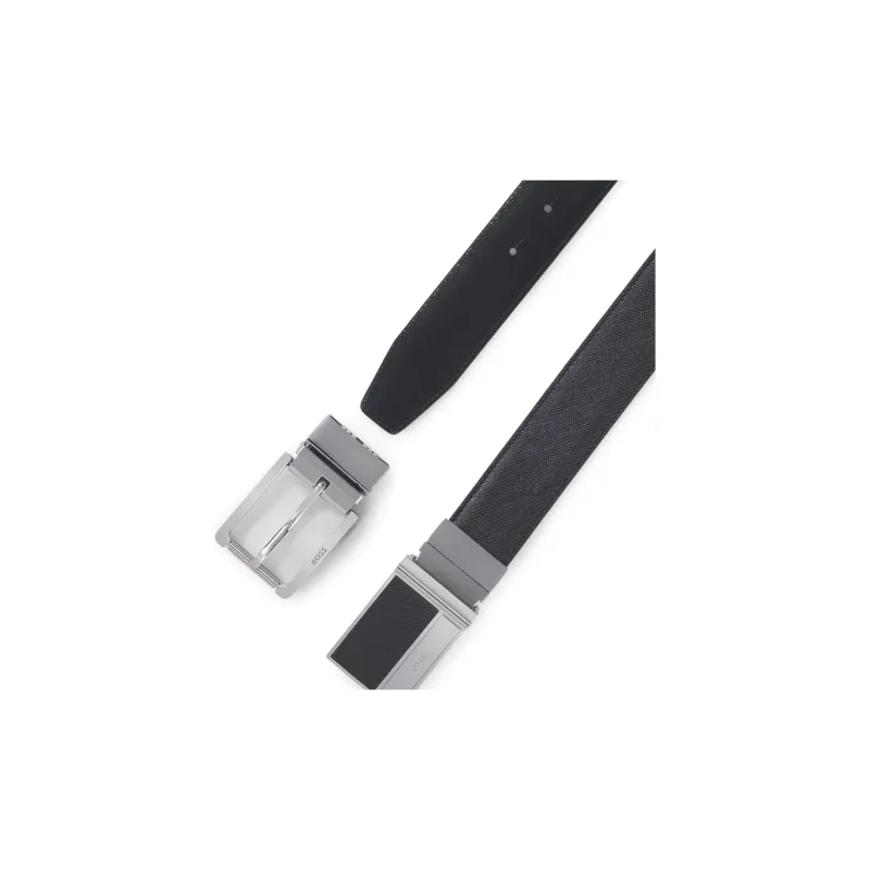 HUGO BOSS Genuine Leather Belts Unisex Black Width 3.5CM-1