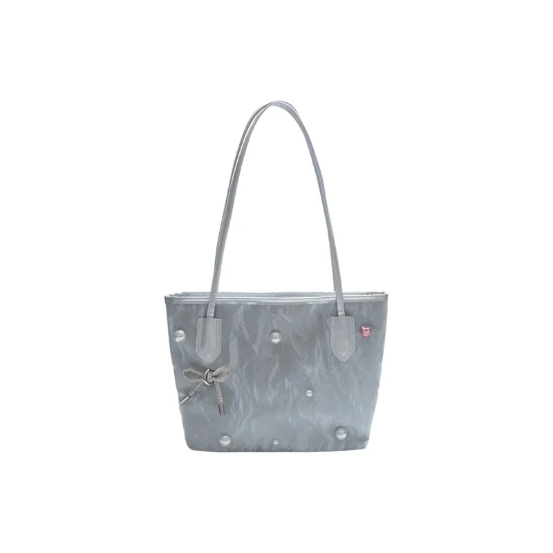 TOUTSEUL YOLO PU Tote Bag, Shoulder Bag Women's White/Silver/Black-6