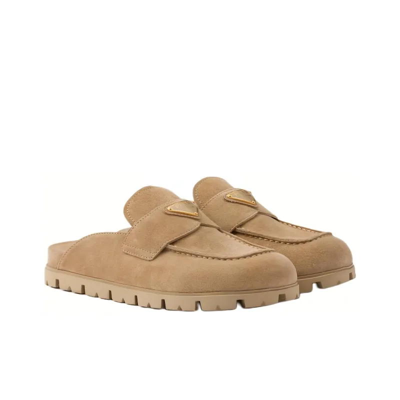 PRADA Triangle-logo Suede Slippers-2