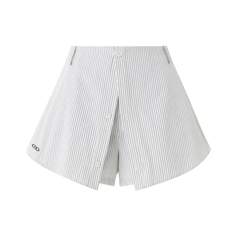 SOON FLOWER Casual Shorts Women's Black White Stripes-0