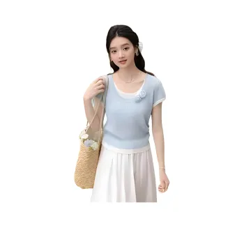 Alxnan T Shirts Women's Light Blue/Mock Two Piece