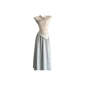 AFGGD Two Piece Skirt Sets Women's Apricot+Blue