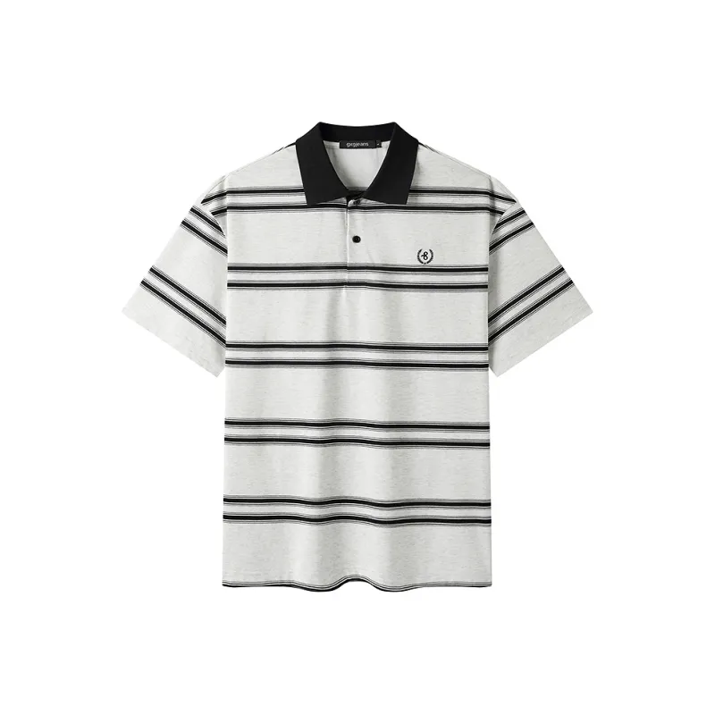 Gxg Jeans Polo Shirts Men Gray Base With Black Stripes-0