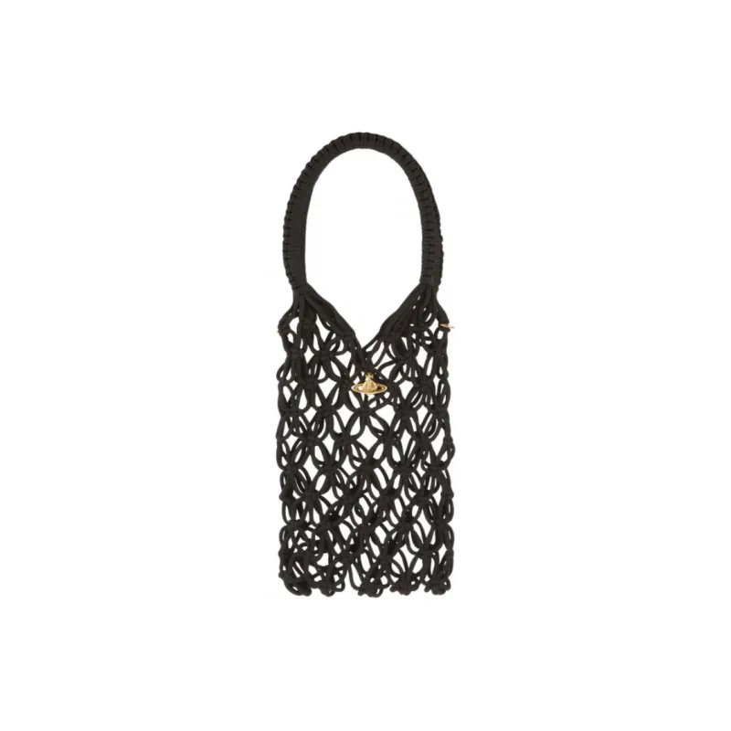 Vivienne Westwood Cotton Fabric Tote Bag, Shopping Bag, Handbag Large Size Unisex Black-0