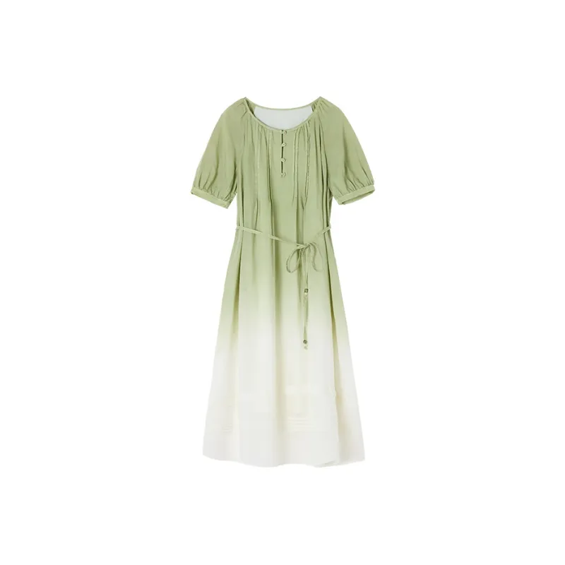 XIANGYING Short Sleeved Dress Women's Fruit Green-0