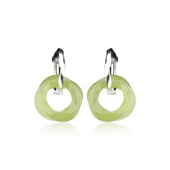 CHINA GOLD Earrings Pale Greenish White Jade Women's