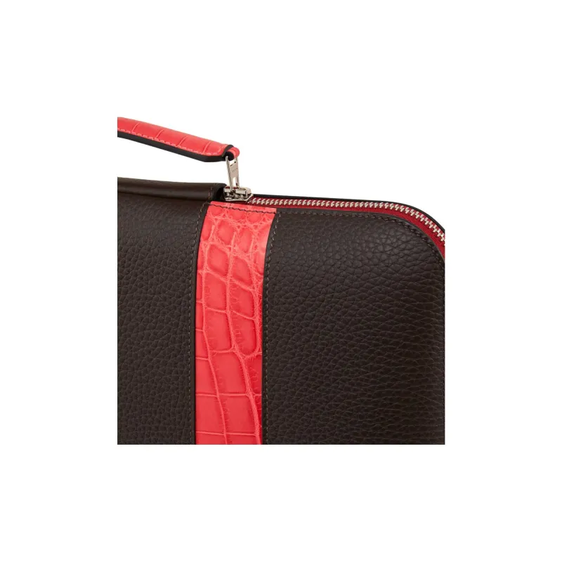 HERMES Little Bull Leather Portable Briefcase Unisex Ebony & Rhododendron Red-3