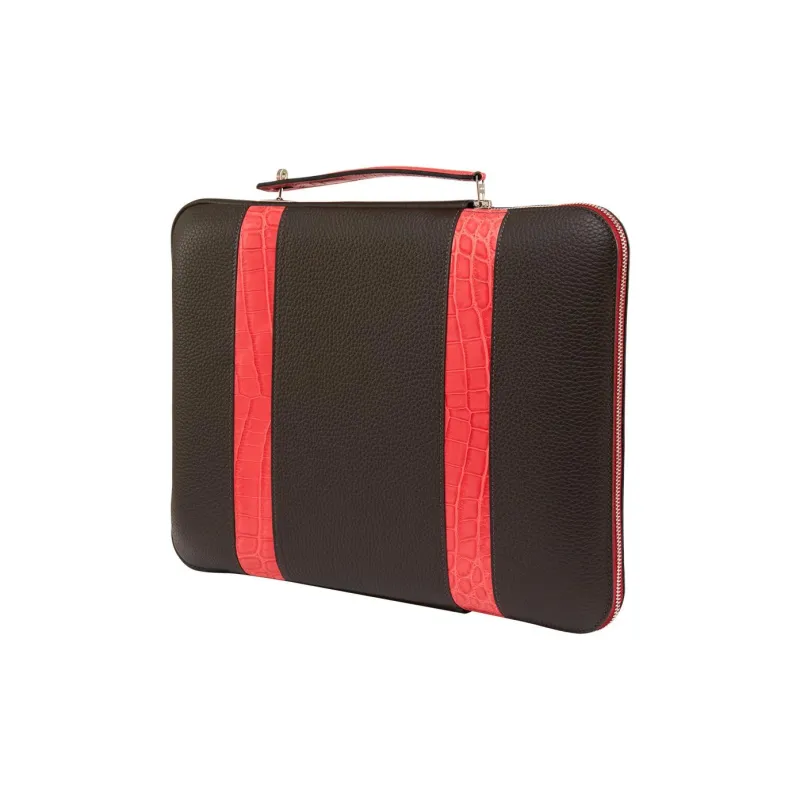 HERMES Little Bull Leather Portable Briefcase Unisex Ebony & Rhododendron Red-1