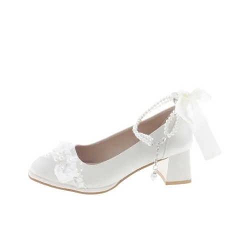 Dawei's House Chunky Heel High Heels Women's Ecru Gift Box Set