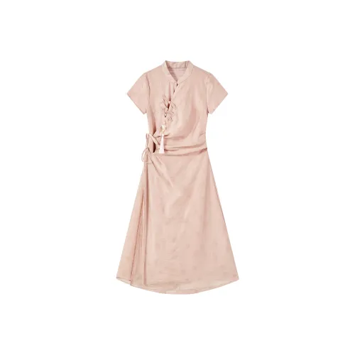 HUOLIDEDITU Short Sleeved Dress Women's Pink
