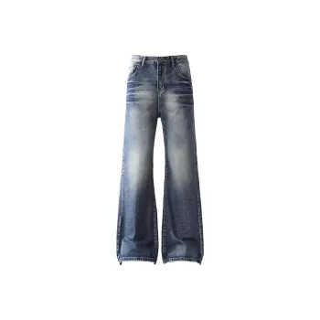 YICHEN Jeans Unisex Washed Crackle Blue Denim[A Shaped Broad Version]