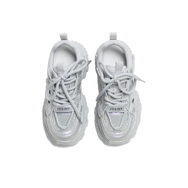 JOSINY Anti Slip Wear Resistant Low Top Chunky Sneakers Women's Silver/Purple-3
