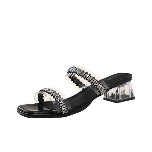 AJPAP Leather Patchwork Rhinestone Slide Slippers Women's