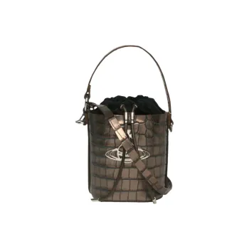 Vivienne Westwood Leather Bucket Bag, Crossbody, One Shoulder Handbag Women's Dark Brown & Black