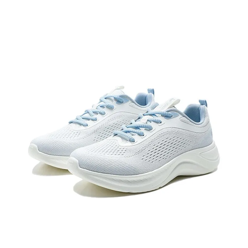 QIAODAN Anti Slip Wear Resistant Low Top Casual Running Shoes Women's Ivory Sunlight Blue-2