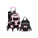 Black Pink (Backpack+Shopping Bag)+Quiet Large 2-Wheel Raised Base Trolley for Climbing Stairs