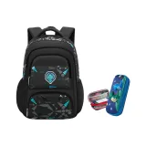 Black, Small Size for Grades 1-3+13# Pen Pouch[Pulling Tail Dinosaur]Double Zipper/3D Large Capacity