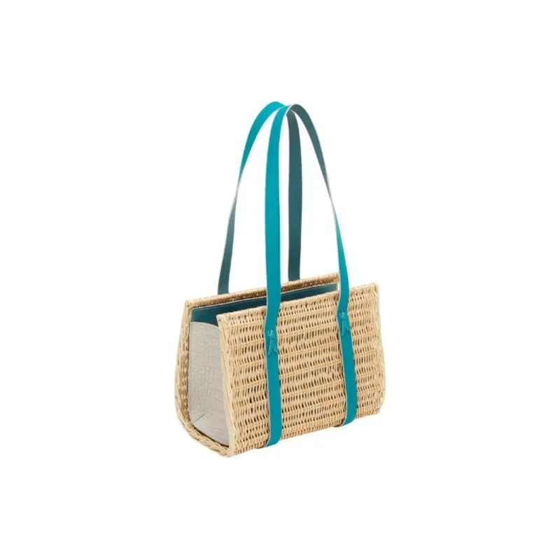 HERMES Crocodile Leather With Calfskin Detail Shoulder Bag Small Size Women's Peacock Blue & Concrete Gray & Sky Blue-1