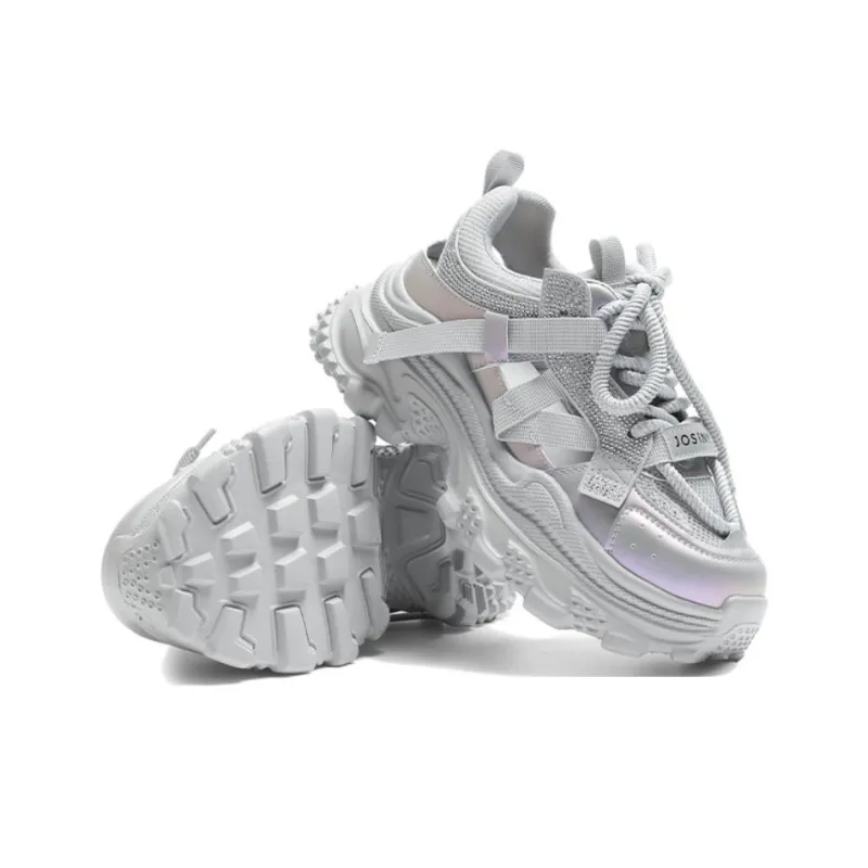 JOSINY Anti Slip Wear Resistant Low Top Chunky Sneakers Women's Silver/Purple-4