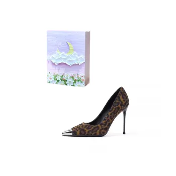 ROBINHOOD Purple Moon Galaxy Box High Heels Women's Leopard Print