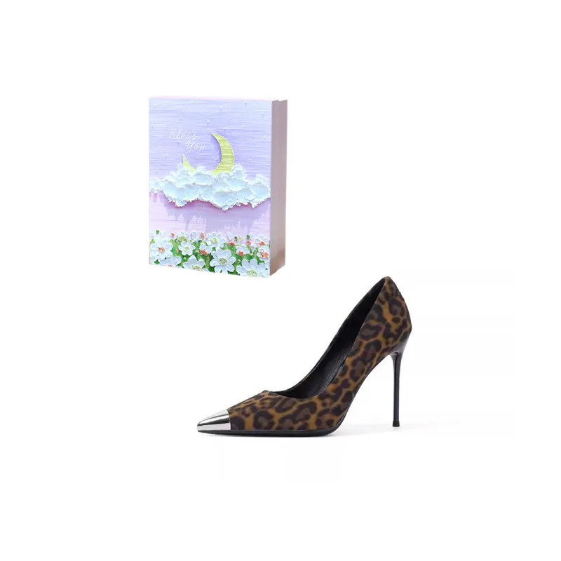 ROBINHOOD Purple Moon Galaxy Box High Heels Women's Leopard Print-0