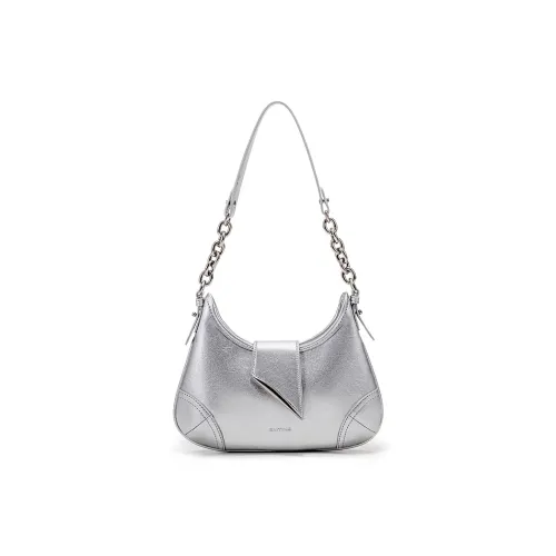 Simedin Cow Leather Shoulder Bag Small Size Women's Ecru/Laser Silver/Denim Blue/Deep Black
