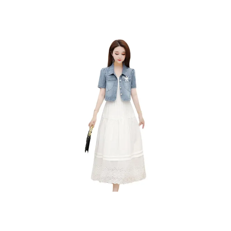 YIRANCHUN Two Piece Skirt Sets Women's White Outerwear+Tank Dress-1