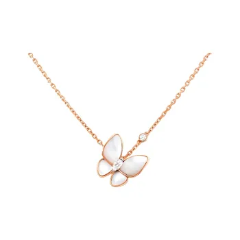 Van Cleef & Arpels Two Butterfly Series Mother Of Pearl Necklaces Women's Rose Gold