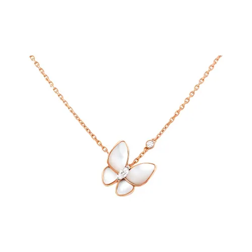 Van Cleef & Arpels Two Butterfly Series Mother Of Pearl Necklaces Women's Rose Gold