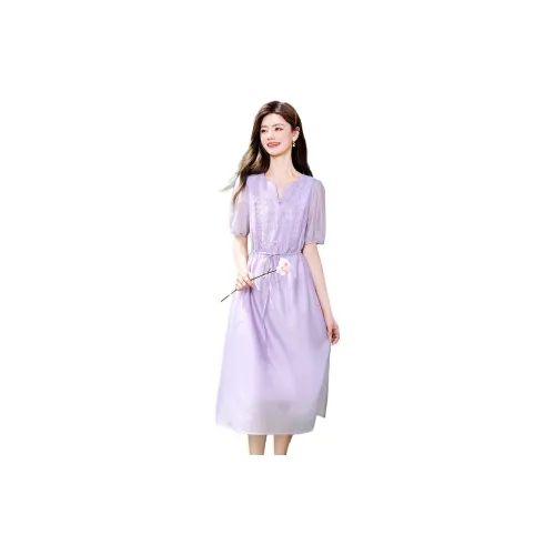 Like The Age Of Water Short Sleeved Dress Slim Fit Women's