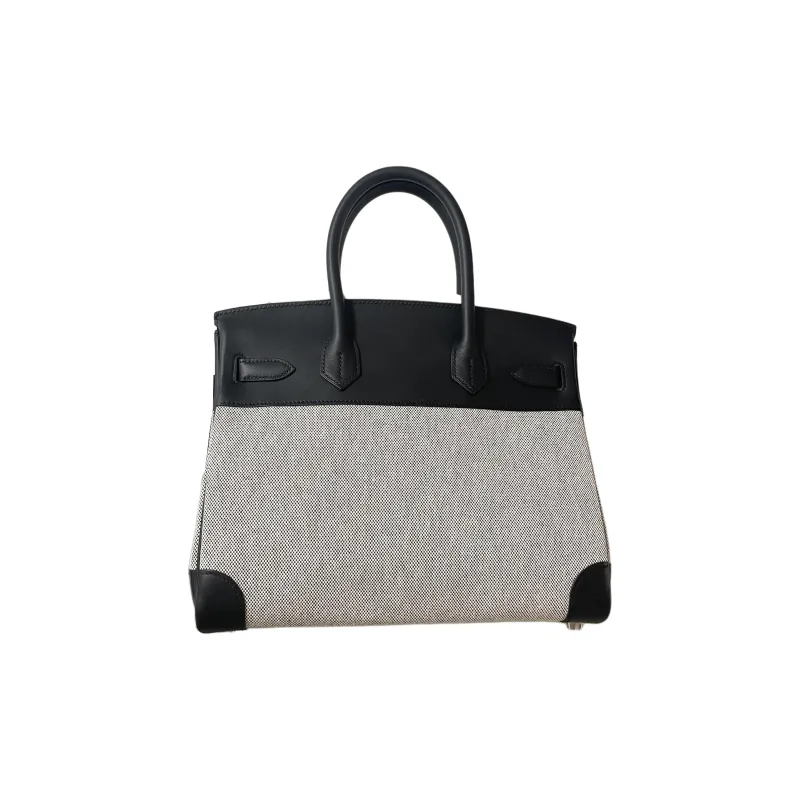 HERMES Birkin Swift Leather With Canvas Birkin Bag Handbag Women's Panda Color Scheme-1