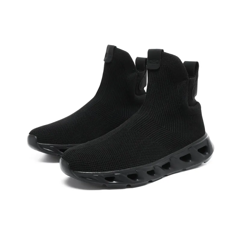Kuding Casual Shoes Men High Top All Black White-9