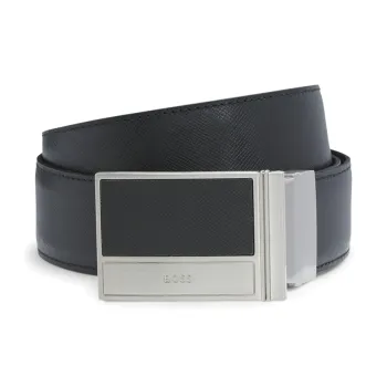 HUGO BOSS Genuine Leather Belts Unisex Black Width 3.5CM