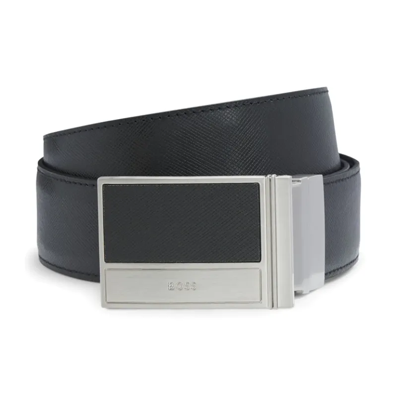 HUGO BOSS Genuine Leather Belts Unisex Black Width 3.5CM-0
