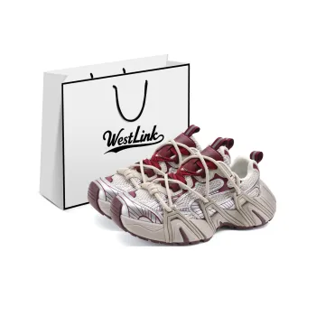 WESTLINK Breathable Lightweight Height Increasing Low Top Chunky Sneakers Women's Beige/Red
