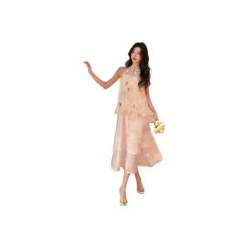SNZX Sleeveless Dresses Women's Champagne Pink