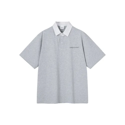 NANS STUDIO SANBAI STUDIO Polo Shirt Unisex Mens Blacks Washed Blue