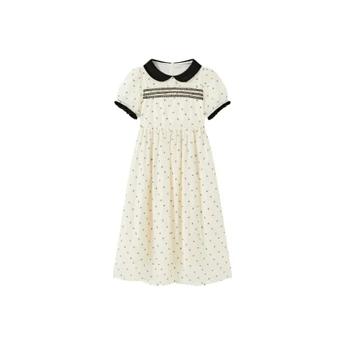 HUOLIDEDITU Short Sleeved Dress Women's Black Polka Dot