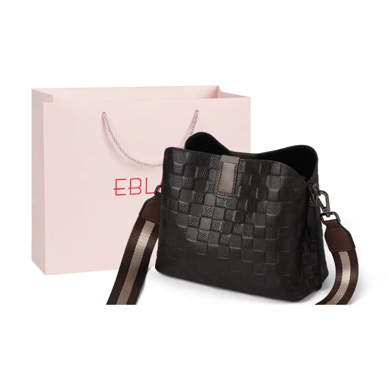 EBLAN Cow Leather Shoulder Bag, Crossbody Bag, Bucket Bag Regular Women's Black-0