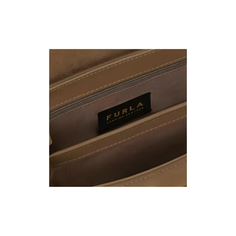Furla Suede Crocodile Pattern Leather With Leather One Shoulder Crossbody Briefcase Handbag Women's Tan-2