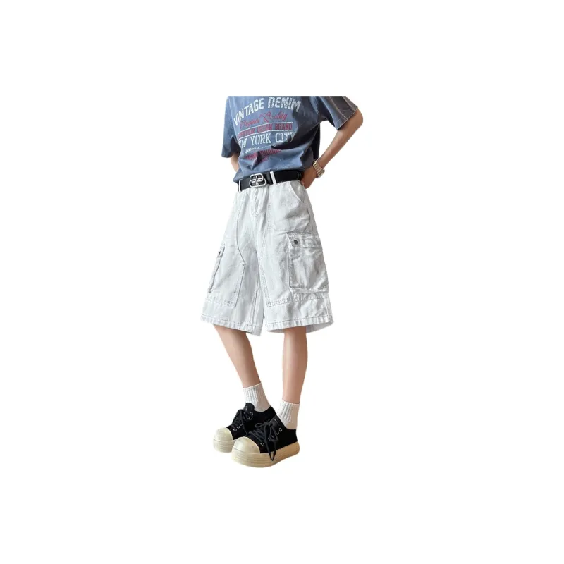 Fakeyoung Denim Shorts Unisex White-0