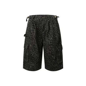 TIRED Denim Shorts Unisex Leopard Print