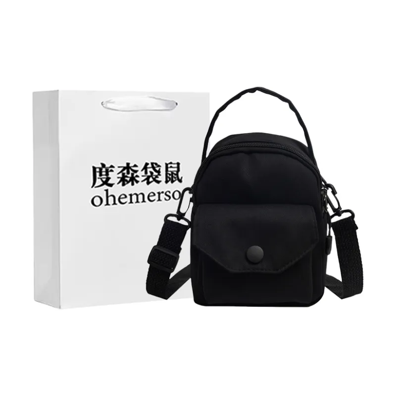 Dusen Kangaroo Canvas Crossbody One Shoulder Handbag Unisex Black/White/Yellow-0