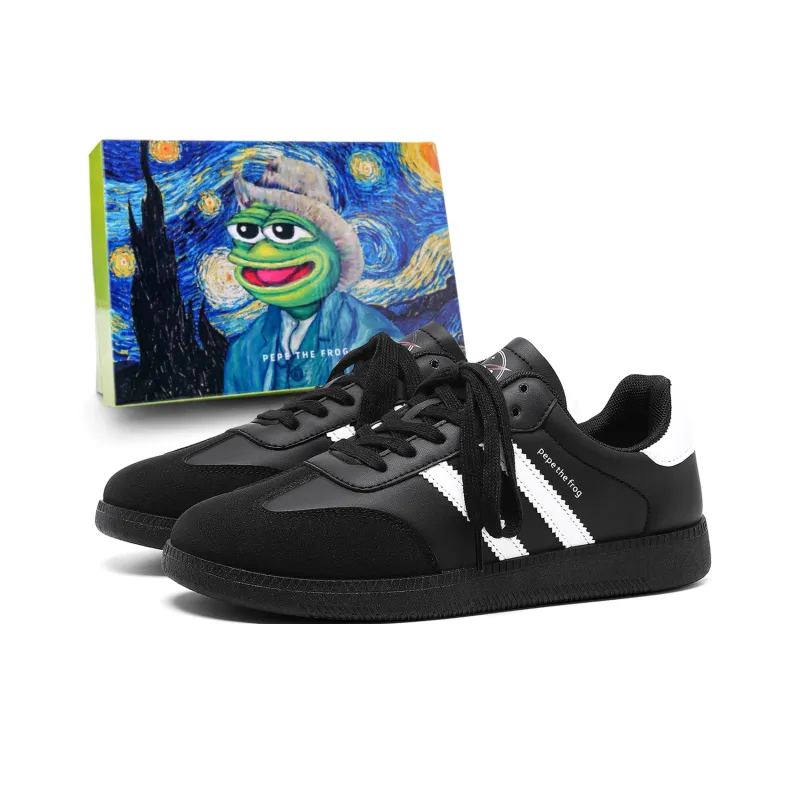 Pepe The Frog Skateboard Shoes Unisex Low Top Black/White/Blue-6