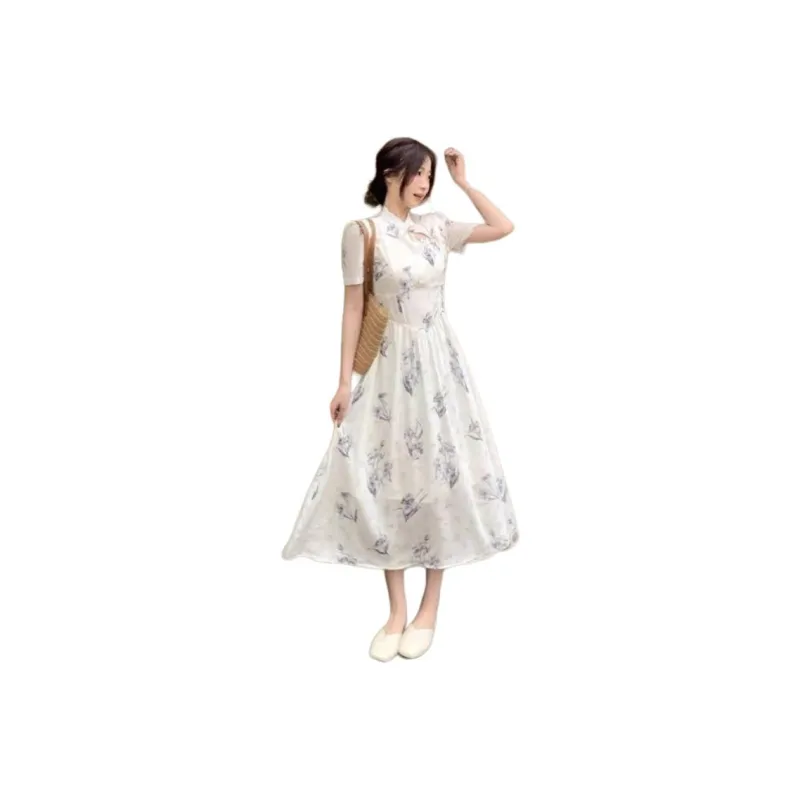 Flowers In Water Short Sleeved Dress Women's-0