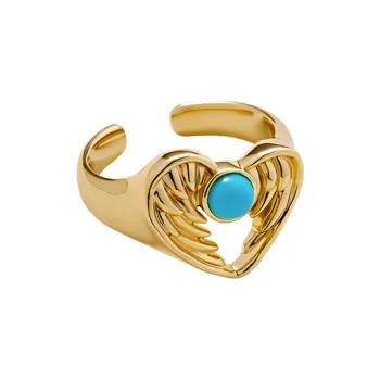 Amber Lollipop Flying Feather Series Turquoise Rings Women's